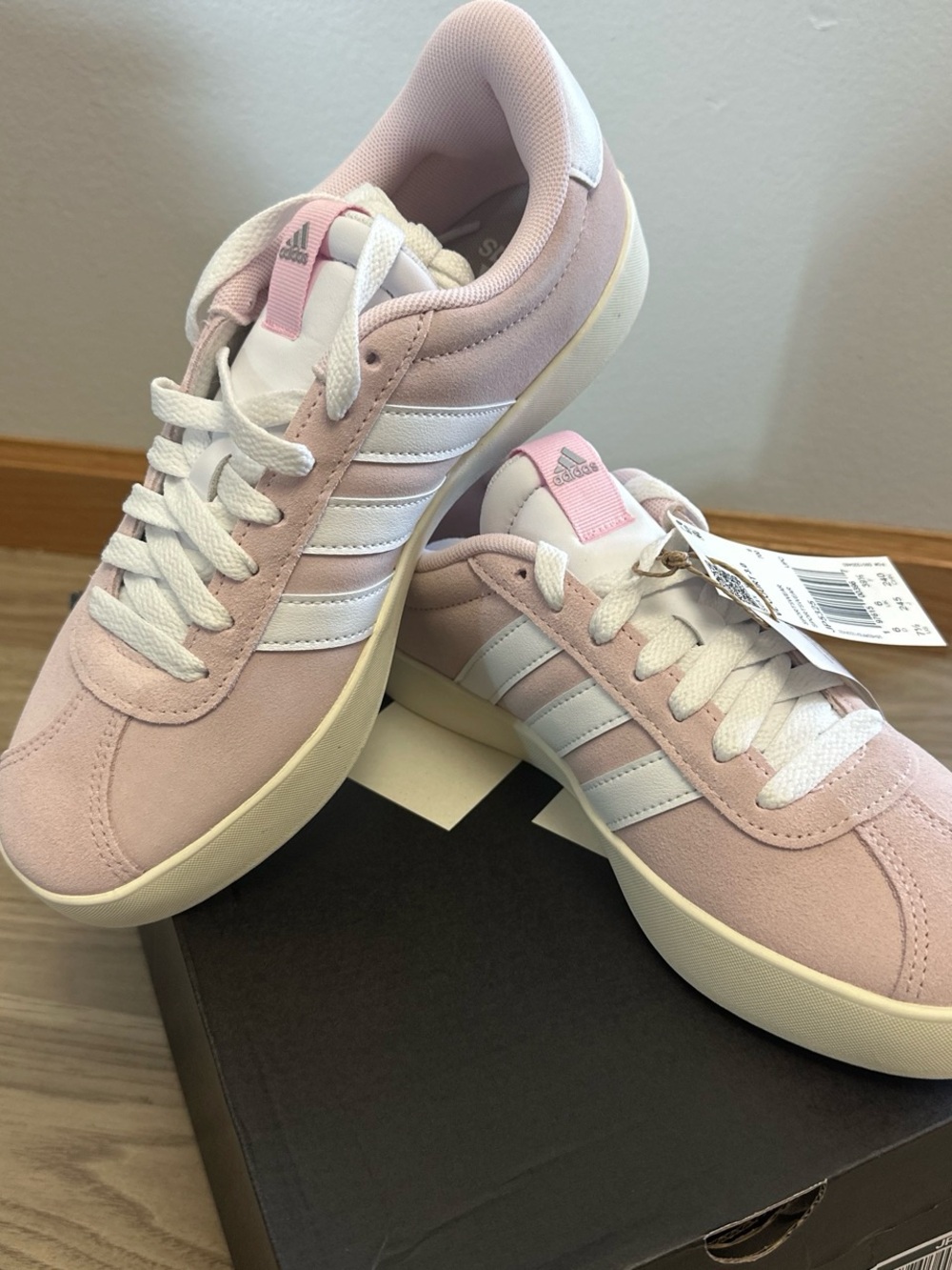 adidas Women's Light Pink Suede Low-Top Sneakers with White Stripes